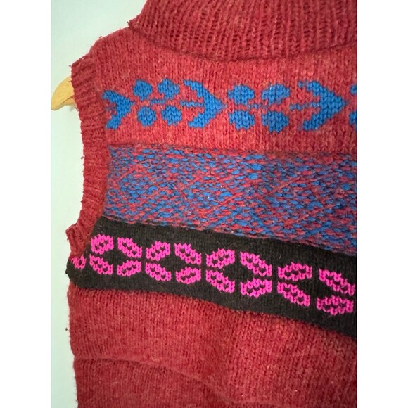 Free People Chunky Knit Sweater Vest Red Pink Blue Fair Isle Boho Small - Picture 6 of 9